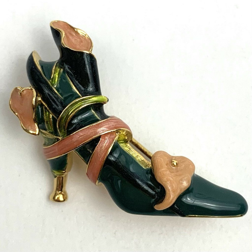 Kenneth Jay Lane Green Enamel Gold Tone Calla Lily Shoe Pin 25$